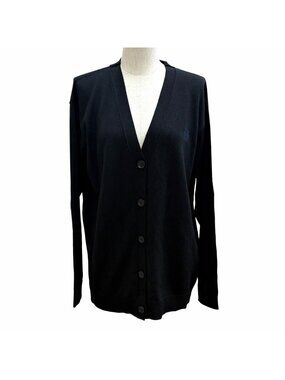 Loewe Wool Logo Button Anagram Embroidery V-neck Knit Cardigan Black